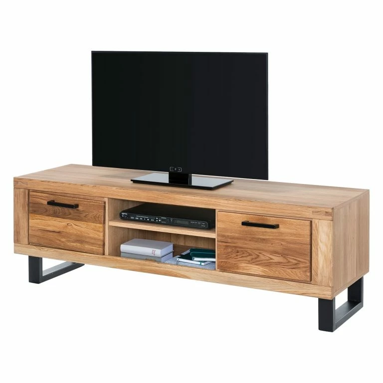 loftscape Naturoo Meuble TV Loxton ll – Partiellement en chêne massif / Métal – Chêne / Noir