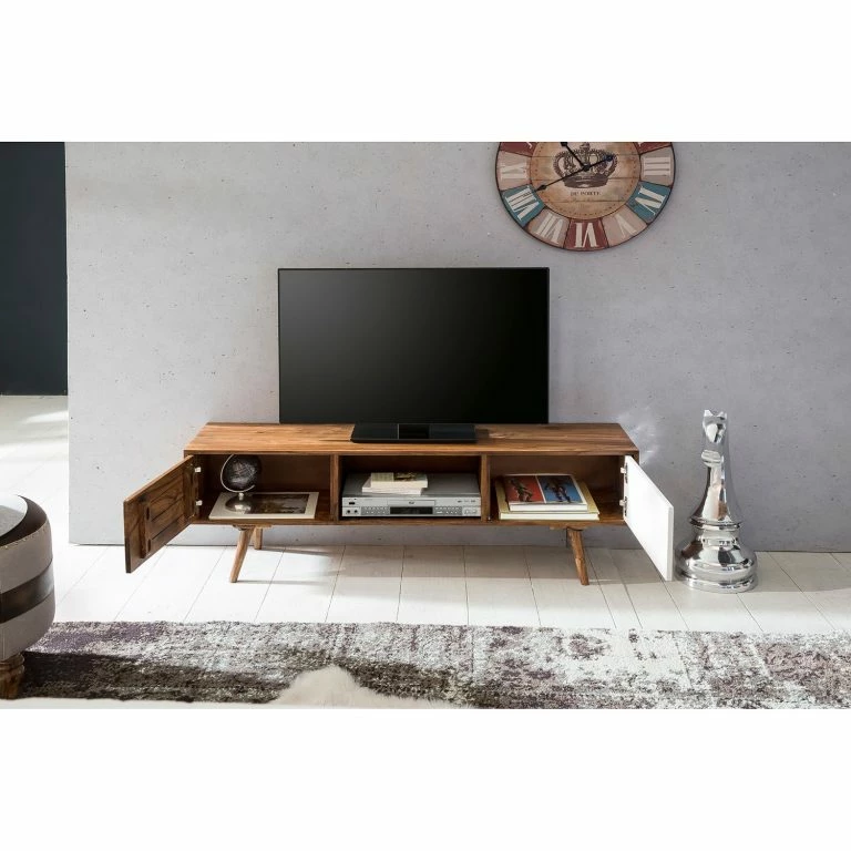 Loftscape Naturoo Meuble TV Messas – Sheesham Massif – Sheesham / Blanc