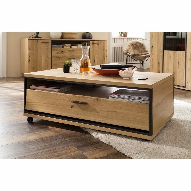 Loftscape Naturoo Table Basse Doora – Partiellement En Chêne à Nœuds Massif – Chêne à Nœuds Bianco / Graphite