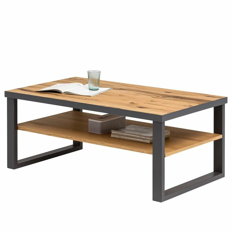 loftscape Naturoo Table basse Ironwood – Placage en bois véritable / Métal – Chêne vieilli / Gris