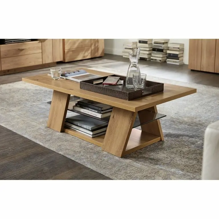 Loftscape Naturoo Table Basse Kalorama – Chêne Massif / Verre – Chêne Artisan