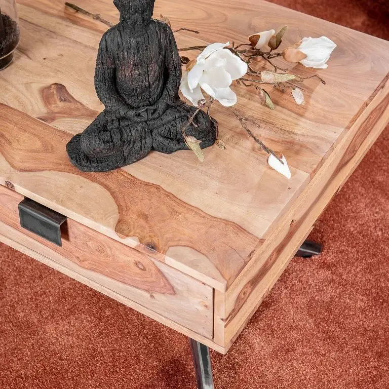 Loftscape Naturoo Table Basse Nigg – Sheesham Massif / Métal – Sheesham / Noir