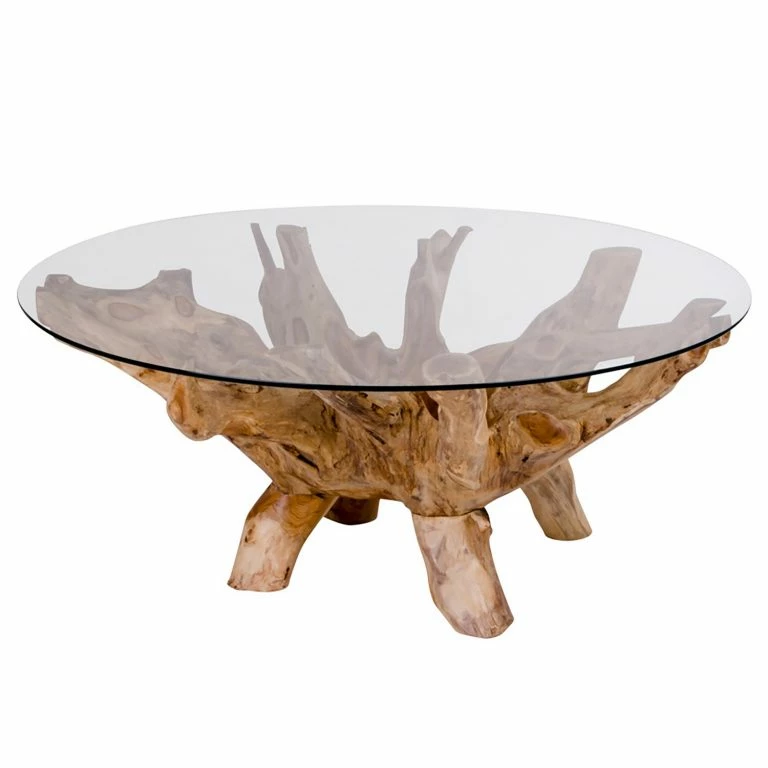 Loftscape Naturoo Table Basse Slobo – Verre / Teck Massif – Teck