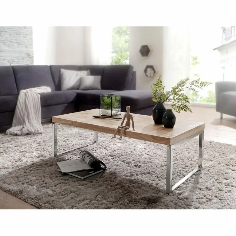 Loftscape Naturoo Table Basse Tolono – Acacia Massif / Acier Inoxydable – Acacia / Chrome