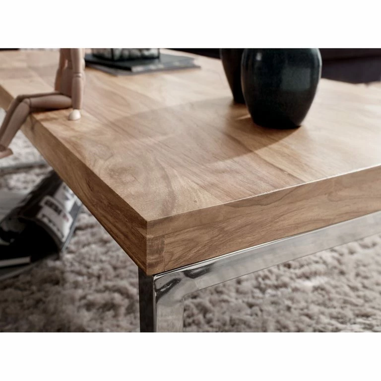 Loftscape Naturoo Table Basse Tolono – Acacia Massif / Acier Inoxydable – Acacia / Chrome