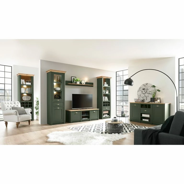 Loftscape Norrwood Buffet Cardet – Vert Mousse / Imitation Chêne De Wotan