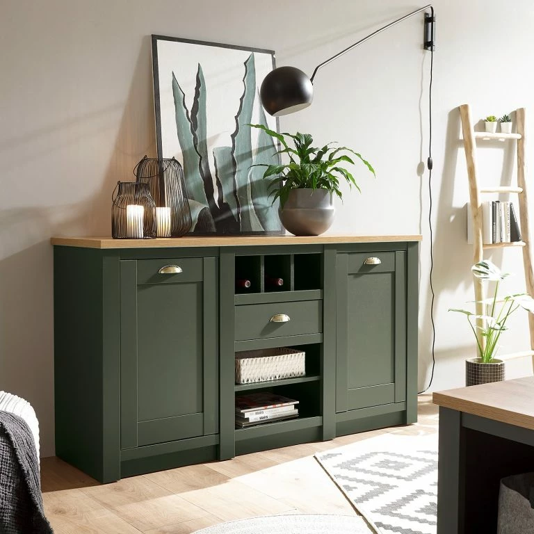 Loftscape Norrwood Buffet Cardet – Vert Mousse / Imitation Chêne De Wotan