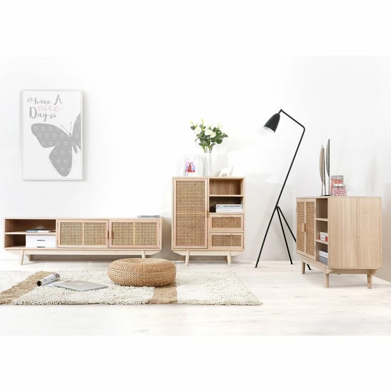 Loftscape Norrwood Buffet Pini II – Cannage / Placage En Bois Véritable – Naturel / Paulownia