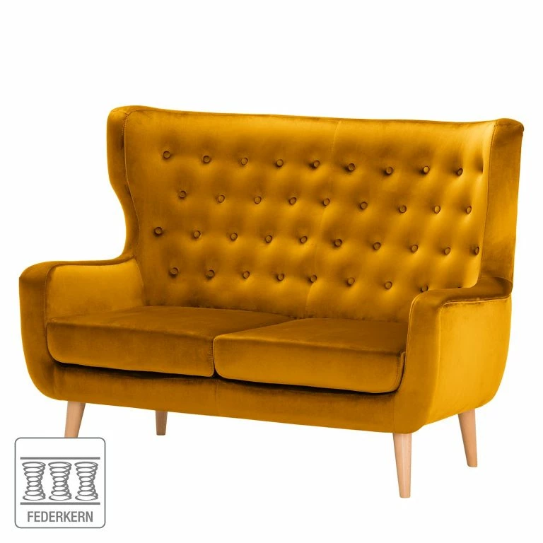 Loftscape Norrwood Canapé Boyka I (2 Places) – Velours – Velours Ravi: Jaune Moutarde