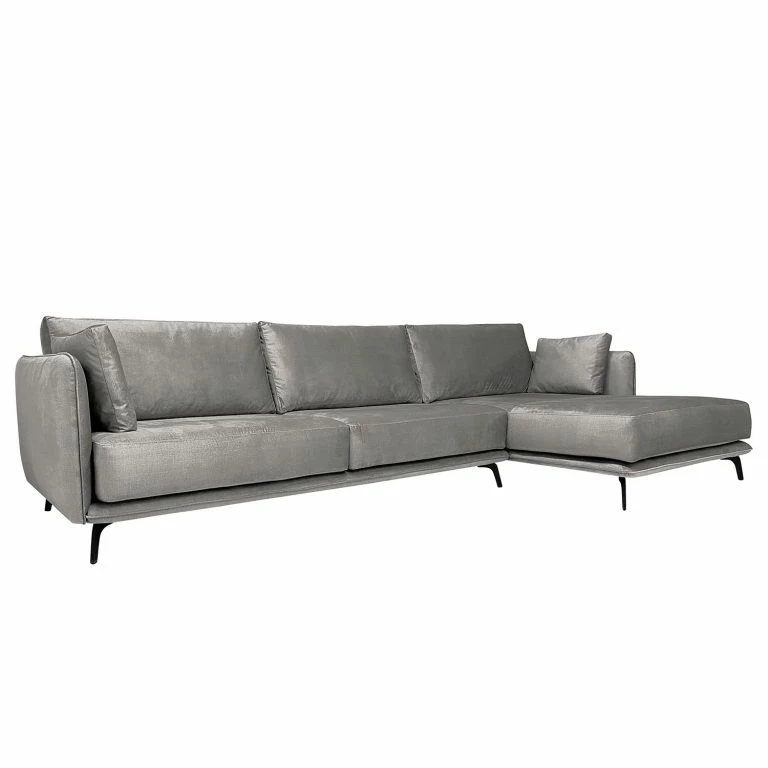 loftscape Norrwood Canapé d’angle Frederike – Microfibre Faria: Gris – Méridienne courte à droite (vue de face)