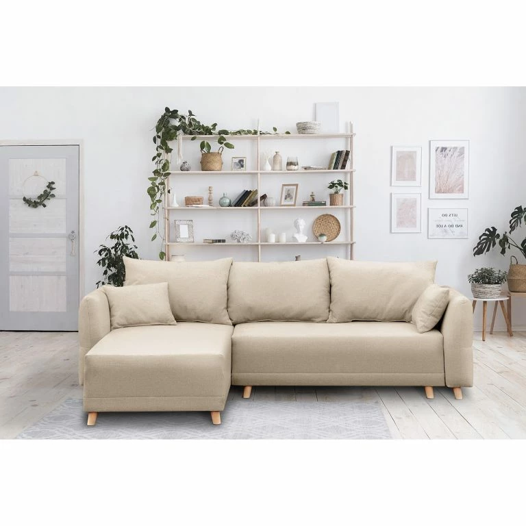 Loftscape Norrwood Canapé D’angle Jardins – Tissu Structuré – Beige – Méridienne Courte à Gauche (vue De Face)