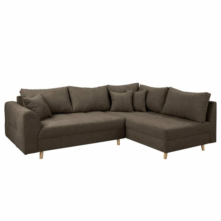 loftscape Norrwood Canapé d’angle Meyford – Microfibre Enza: Noix de muscade – Méridienne longue à droite (vue de face) – Sans repose-pieds