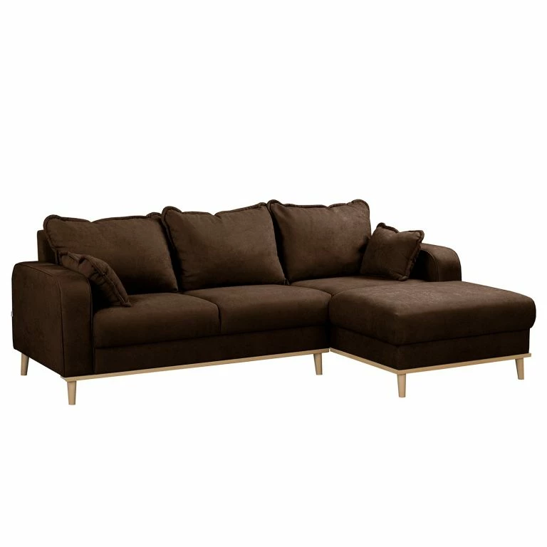 loftscape Norrwood Canapé d’angle Nante – Microfibre Enza: Chocolat – Méridienne longue à droite (vue de face)