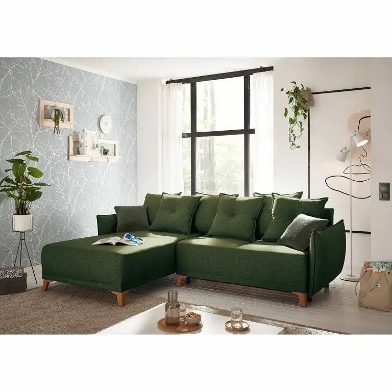 Loftscape Norrwood Canapé D’angle Rutherford I – Tissu Denga / Microfibre Laci: Vert Vieilli / Vert – Méridienne Courte Montable Des Deux Côtés