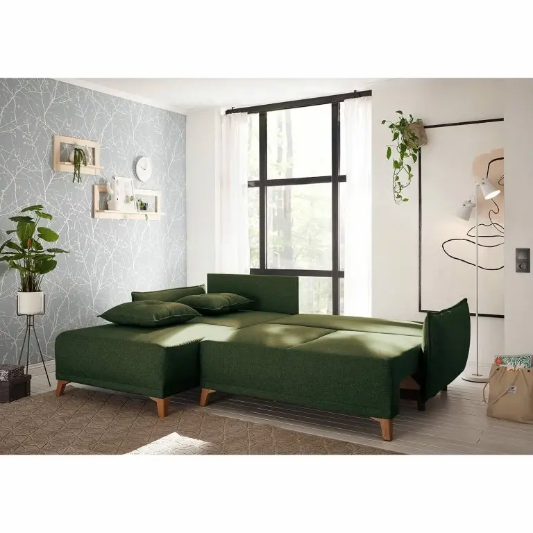 Loftscape Norrwood Canapé D’angle Rutherford I – Tissu Denga / Microfibre Laci: Vert Vieilli / Vert – Méridienne Courte Montable Des Deux Côtés