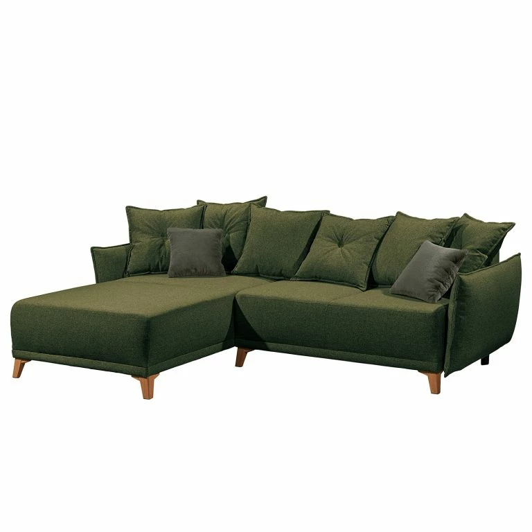 loftscape Norrwood Canapé d’angle Rutherford I – Tissu Denga / Microfibre Laci: Vert vieilli / Vert – Méridienne courte montable des deux côtés