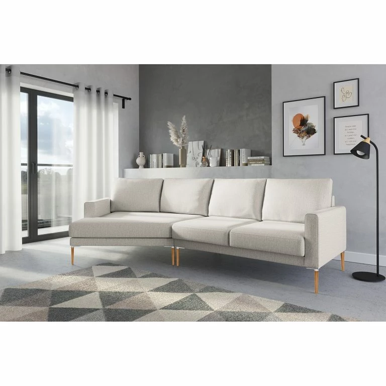 Loftscape Norrwood Canapé D’angle Sauvo I – Velours – Tissu Meara: Gris Clair – Méridienne Courte à Gauche (vue De Face)