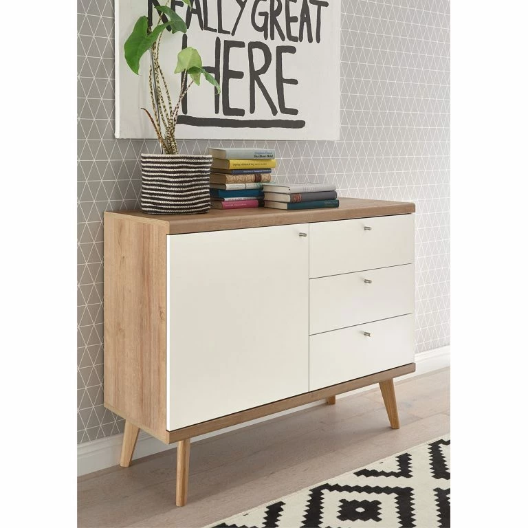 Loftscape Norrwood Commode Gyland – Blanc Matt / Imitation Chêne Riviera