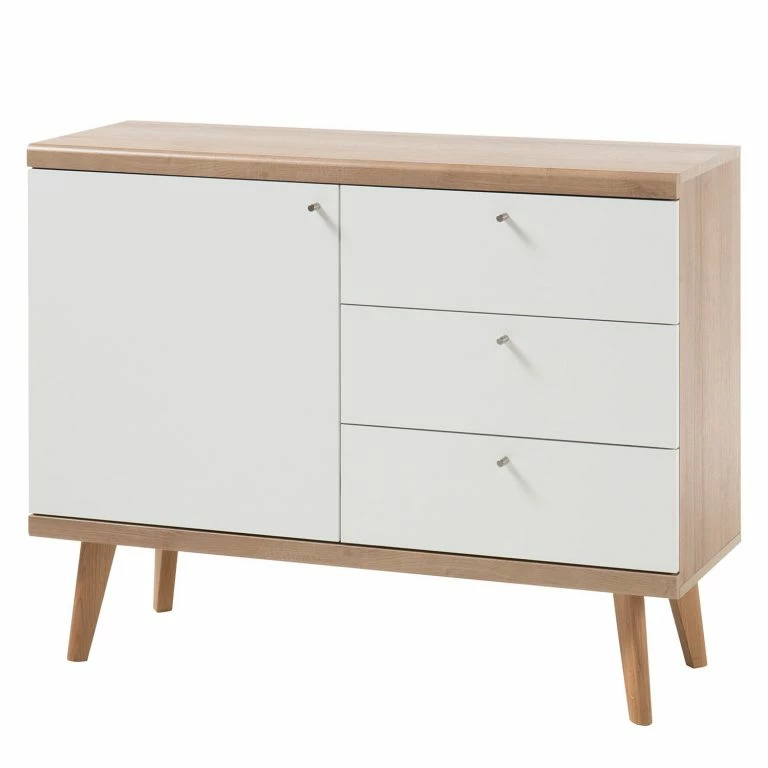 loftscape Norrwood Commode Gyland – Blanc matt / Imitation chêne Riviera