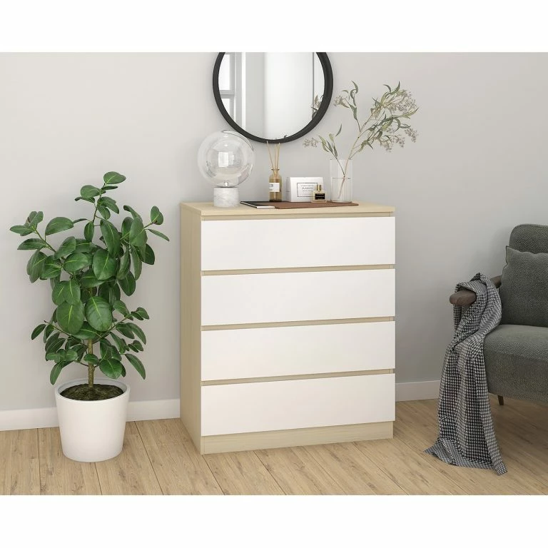 Loftscape Norrwood Commode Splendid Night – Blanc Brillant / Imitation Chêne Sonoma