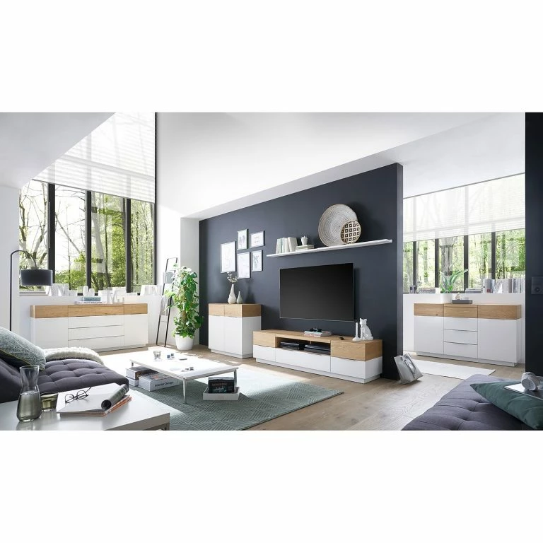 Loftscape Norrwood Meuble TV Akaa – Placage En Bois Véritable – Chêne / Blanc