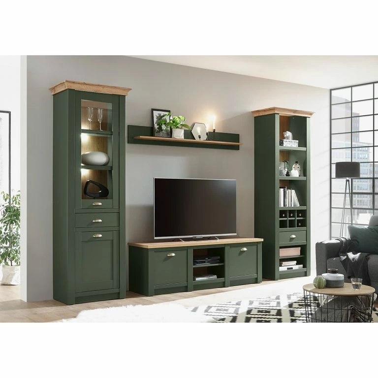 Loftscape Norrwood Meuble TV Cardet – Vert Mousse / Imitation Chêne De Wotan