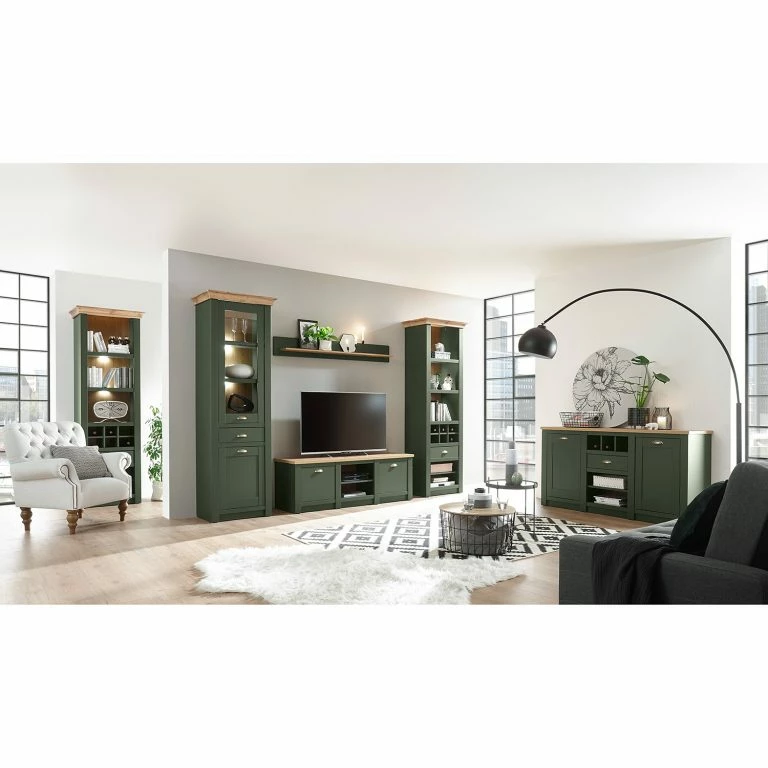 Loftscape Norrwood Meuble TV Cardet – Vert Mousse / Imitation Chêne De Wotan