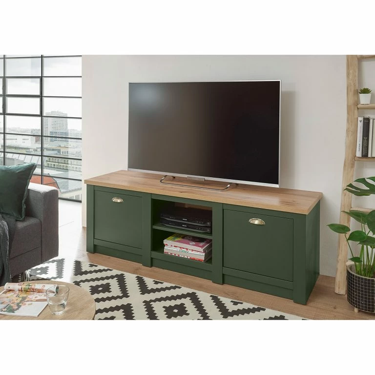 Loftscape Norrwood Meuble TV Cardet – Vert Mousse / Imitation Chêne De Wotan