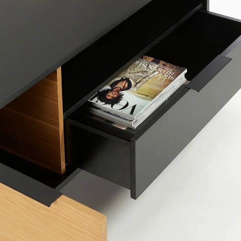 Loftscape Norrwood Meuble TV Ceduna I – Noir Mat / Chêne