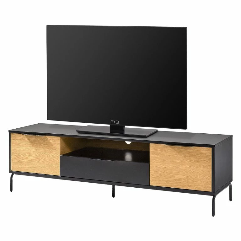 loftscape Norrwood Meuble TV Ceduna II – Noir mat / Chêne
