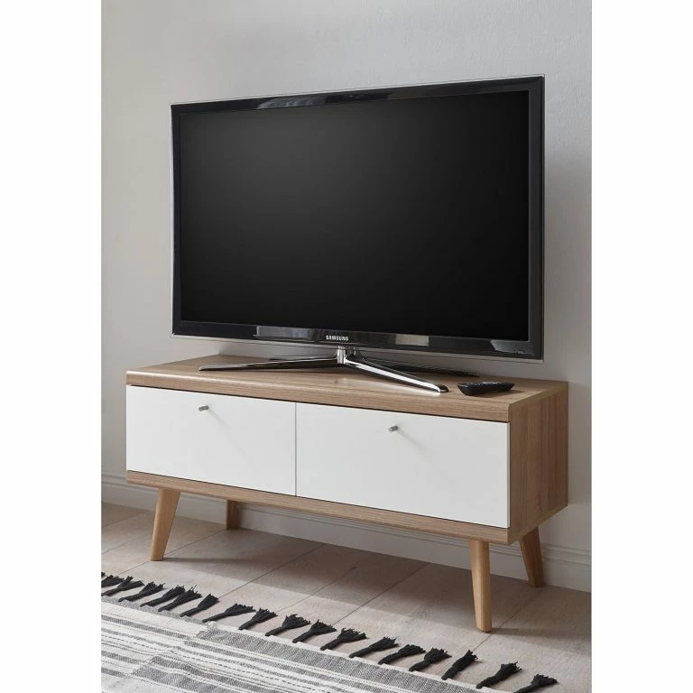 Loftscape Norrwood Meuble TV Gyland I – Blanc Matt / Imitation Chêne Riviera