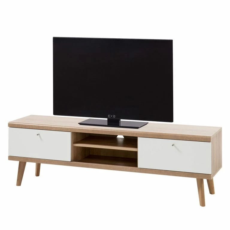 loftscape Norrwood Meuble TV Gyland II – Blanc matt / Imitation chêne Riviera