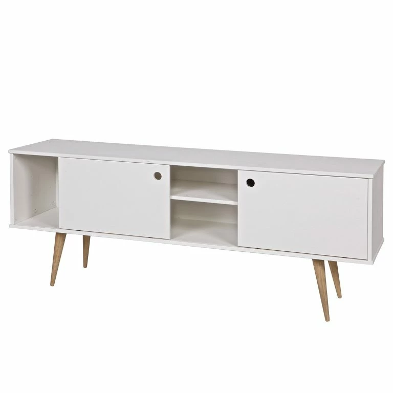 Loftscape Norrwood Meuble TV Lanai – Pin Massif – Blanc / Pin