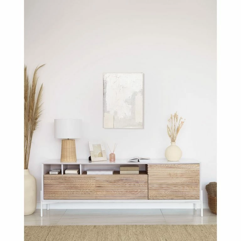 Loftscape Norrwood Meuble TV Maredale II – Partiellement En Frêne Massif – Frêne / Blanc