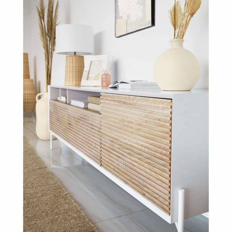 Loftscape Norrwood Meuble TV Maredale II – Partiellement En Frêne Massif – Frêne / Blanc