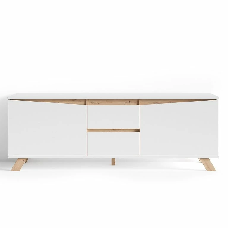 Loftscape Norrwood Meuble TV Rautha – Blanc Mat / Imitation Chêne