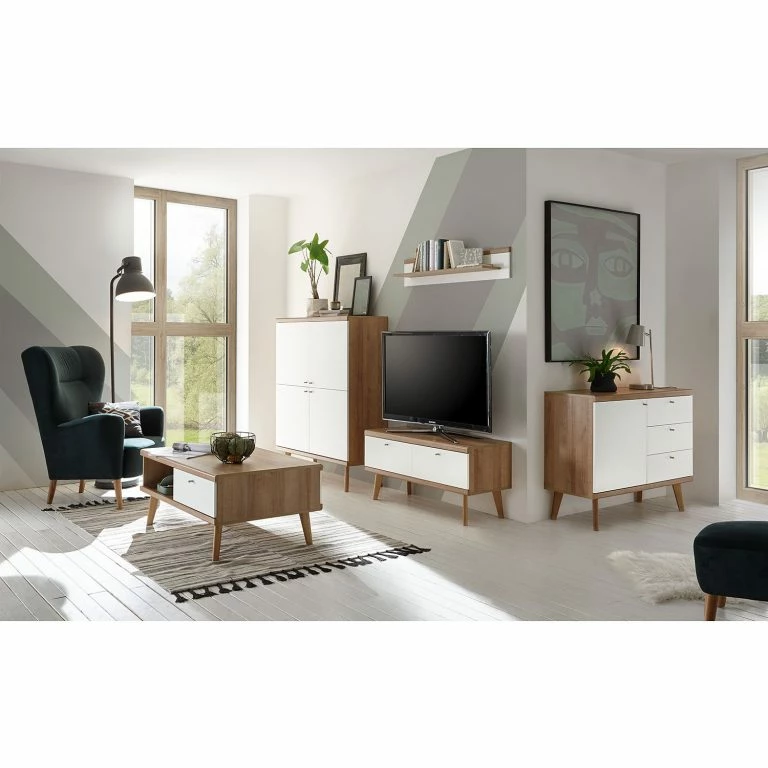 Loftscape Norrwood Table Basse Gyland – Blanc Matt / Imitation Chêne Riviera