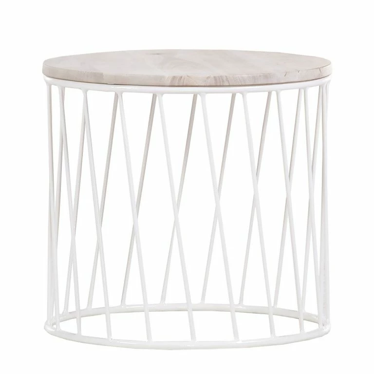 loftscape Norrwood Table d’appoint Gabiarra III – Acacia massif / Fer – Manguier clair / Blanc