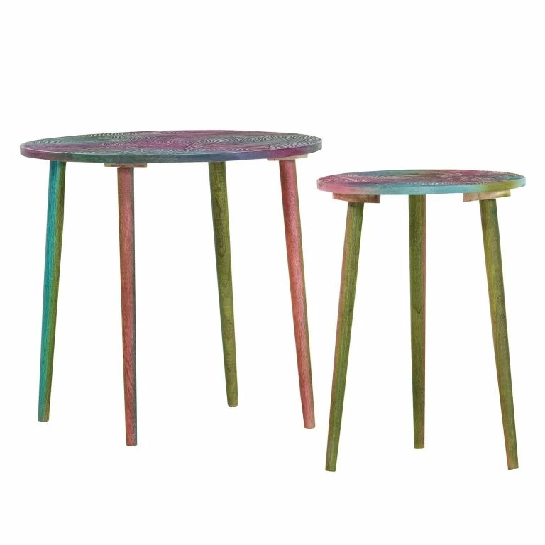 loftscape Norrwood Tables d’appoint Pailo (Lot de 2) – manguier massif / multicolore