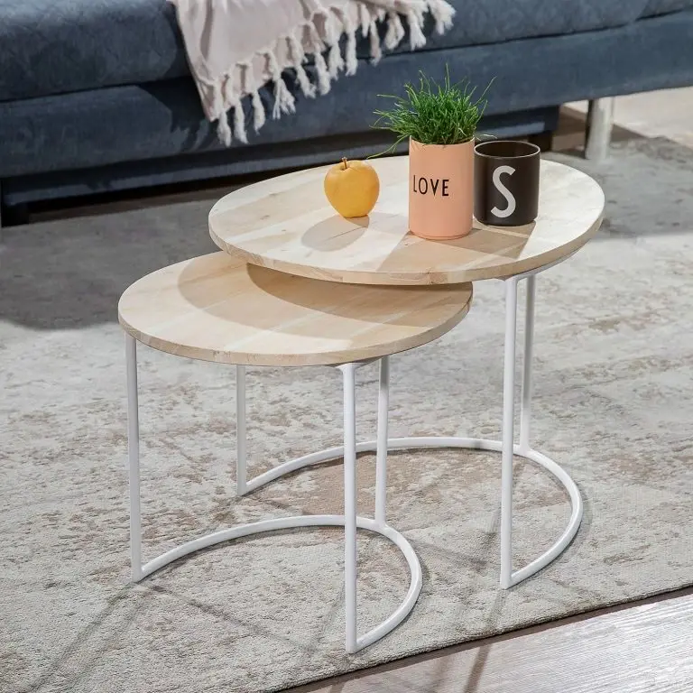 Loftscape Norrwood Tables Gigognes Bayardo (2 éléments) – Manguier Massif / Métal – Manguier Clair / Blanc