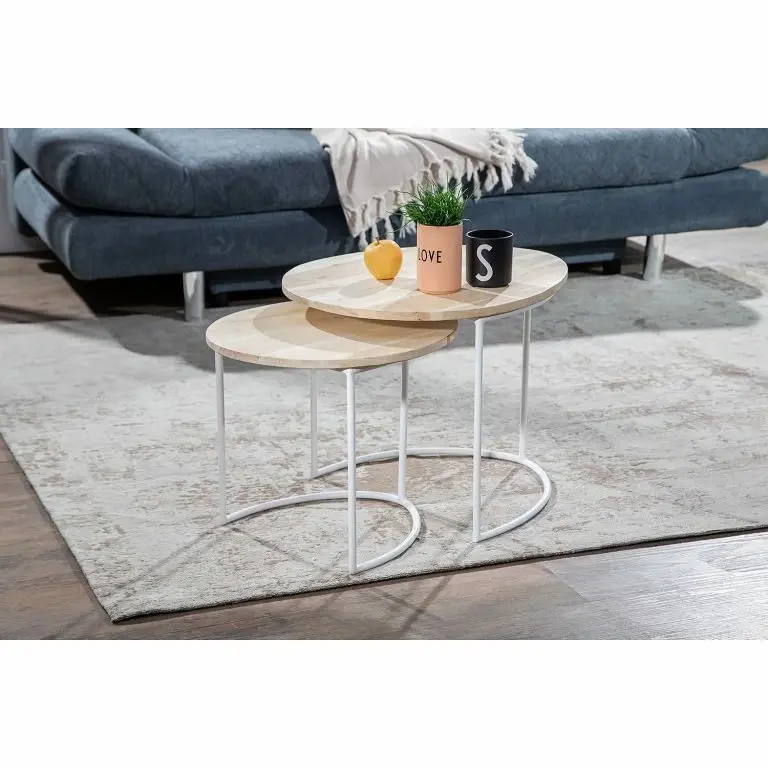 Loftscape Norrwood Tables Gigognes Bayardo (2 éléments) – Manguier Massif / Métal – Manguier Clair / Blanc