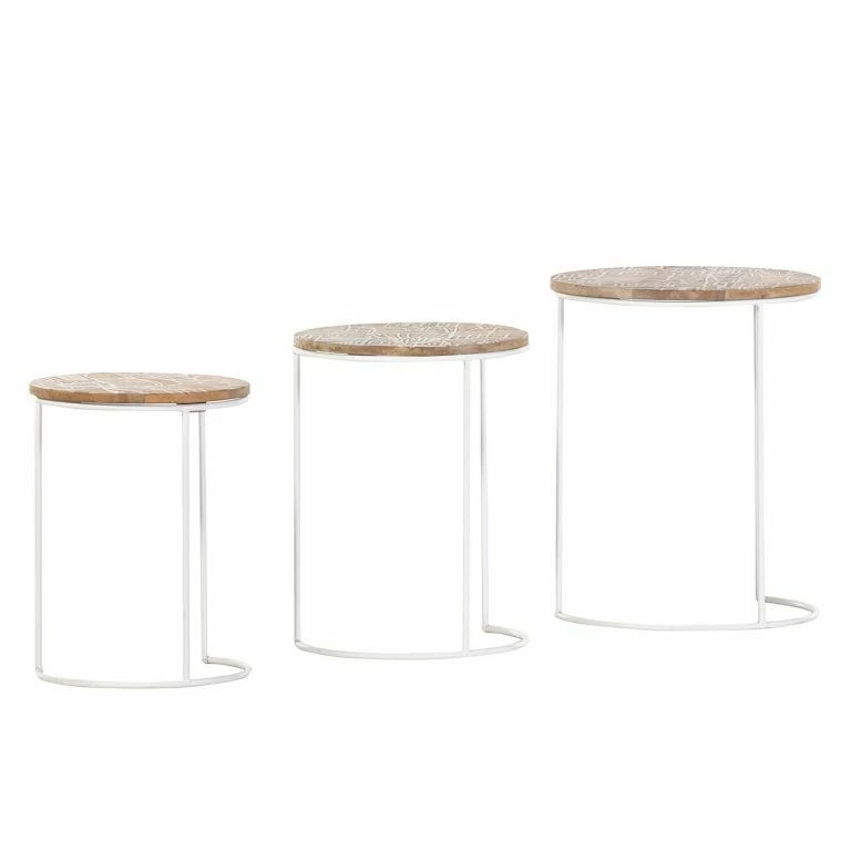 loftscape Norrwood Tables gigognes Pailo (Lot de 3) – Manguier massif / Fer – Manguier / Blanc