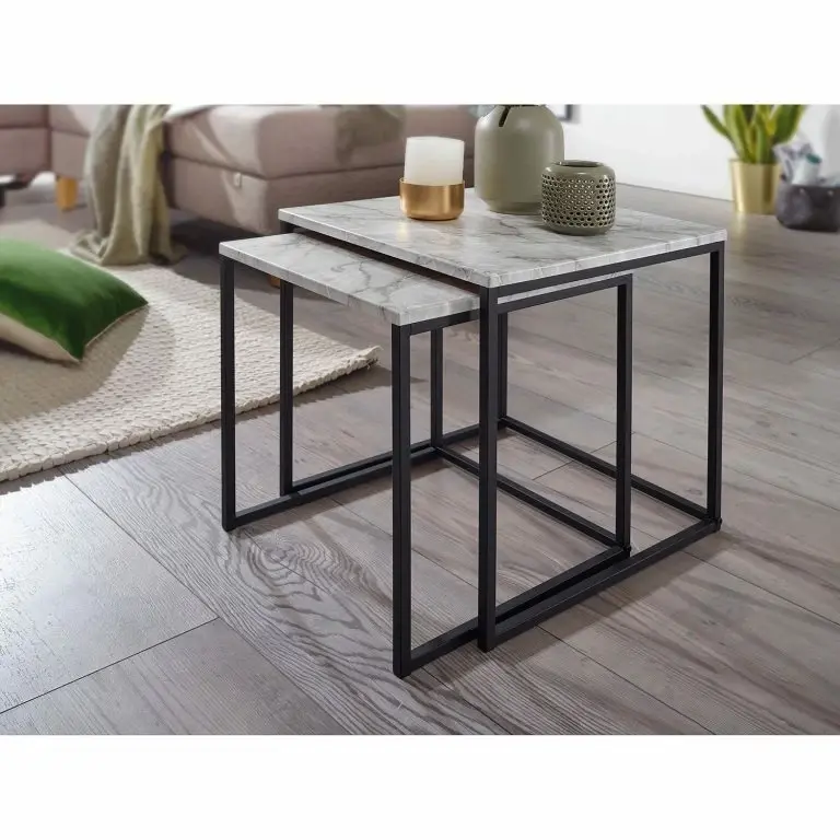 Loftscape Norrwood Tables Gigognes Paiteago (lot De 2) – Imitation Marbre Blanc / Noir