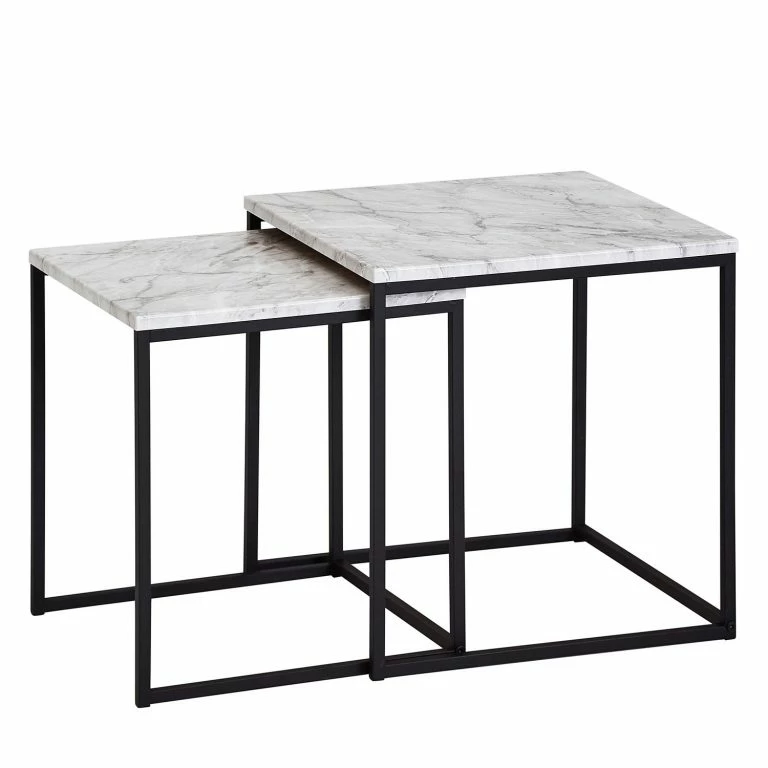 loftscape Norrwood Tables gigognes Paiteago (lot de 2) – Imitation marbre blanc / Noir
