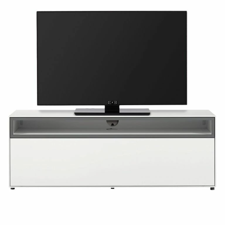 loftscape Now by hülsta Meuble TV hülsta now easy – Blanc pur laqué / Gris clair