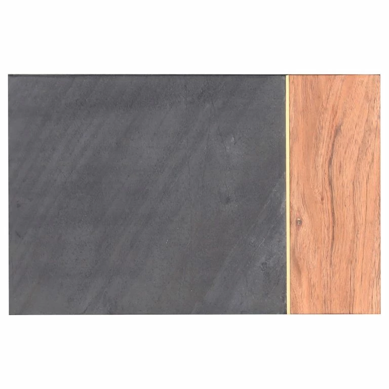 Loftscape Red Living Bout De Canapé Brookwood VII – Placage En Pierre Véritable / Acacia Massif – Ardoise / Acacia