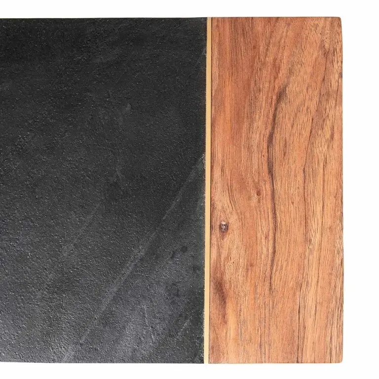 Loftscape Red Living Bout De Canapé Brookwood VII – Placage En Pierre Véritable / Acacia Massif – Ardoise / Acacia