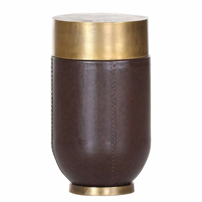 loftscape Red Living Bout de canapé Cumby III – Aluminium / Imitation cuir – Laiton vieilli / Marron