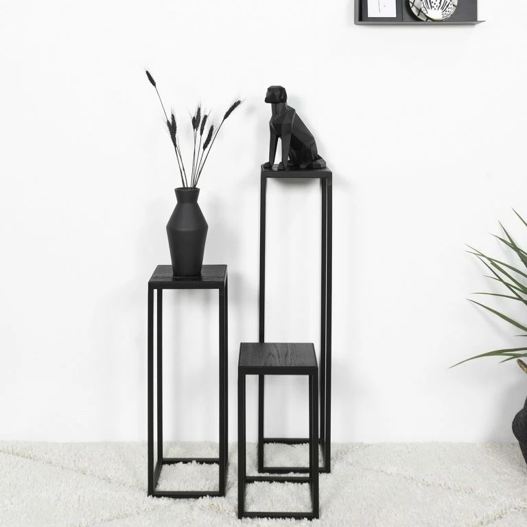 Loftscape Red Living Bout De Canapé Dareton II – Chêne Massif / Métal – Chêne Noir / Noir – Hauteur : 90 Cm