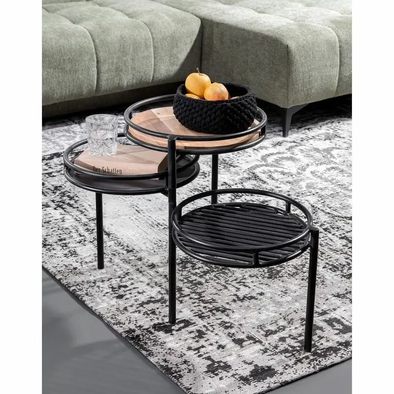 Loftscape Red Living Bout De Canapé Fenay III – Acacia Massif / Métal – Acacia / Noir